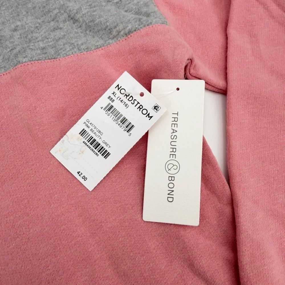 Treasure & Bond Kids XL 14/16 Pink Gray Colorblock 1/4 Zip Cotton Sweatshirt NEW - Picture 3 of 12